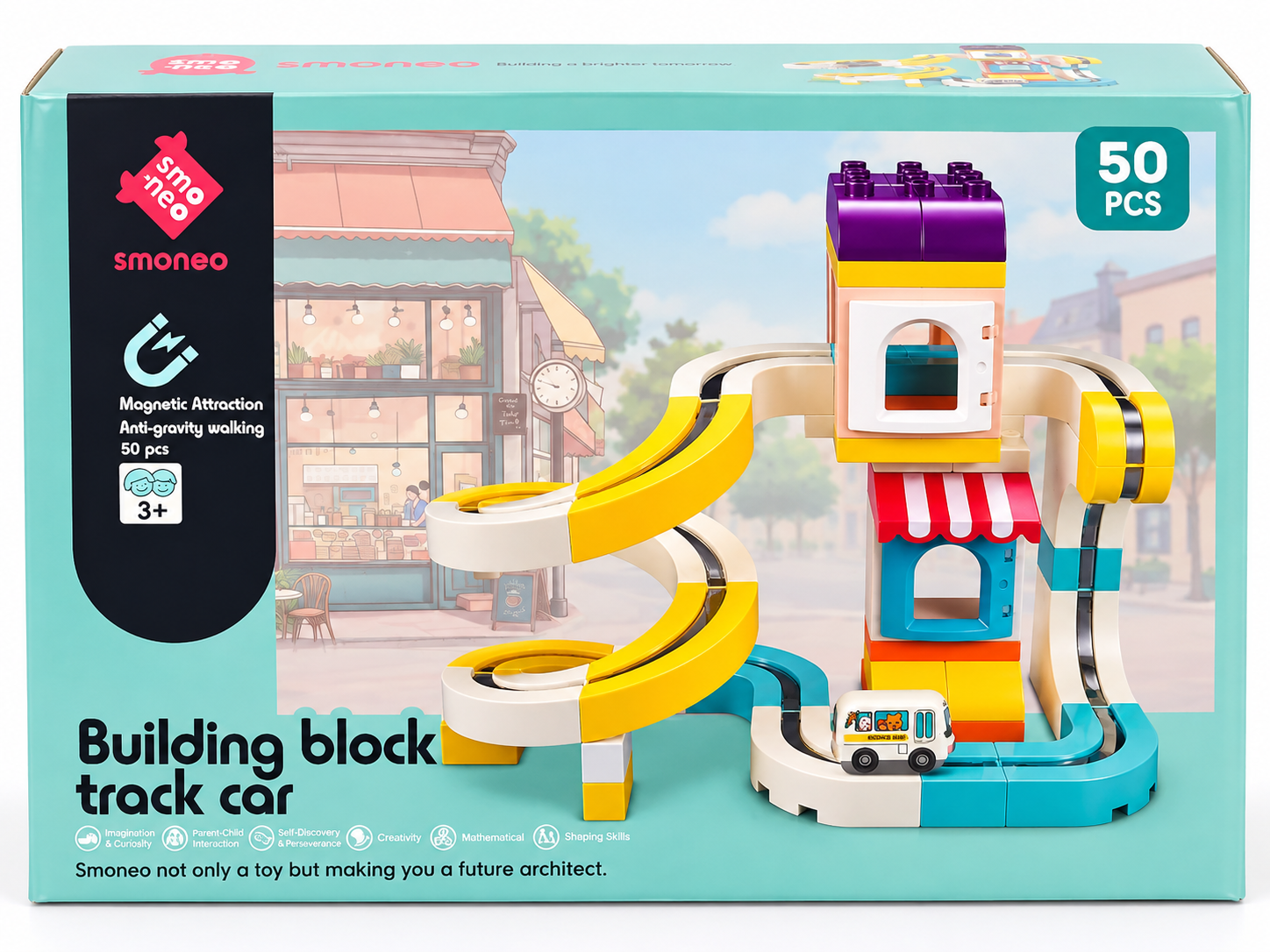 Pista Magnética de Blocos Building Block Track Car – 50 Peças - Imagem 3