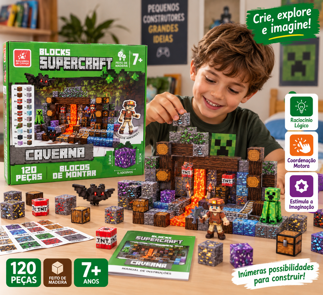Blocos de Montar Supercraft - Caverna 120pçs - Imagem 2