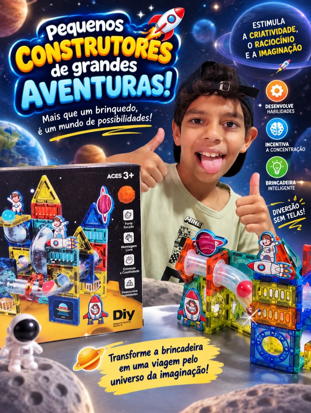 (ESGOTADO) Blocos de Montar Magnéticos Espacial com Pista de Bolinhas 68pçs - Imagem 4