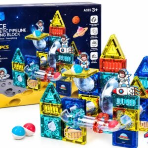 (ESGOTADO) Blocos de Montar Magnéticos Espacial com Pista de Bolinhas 68pçs